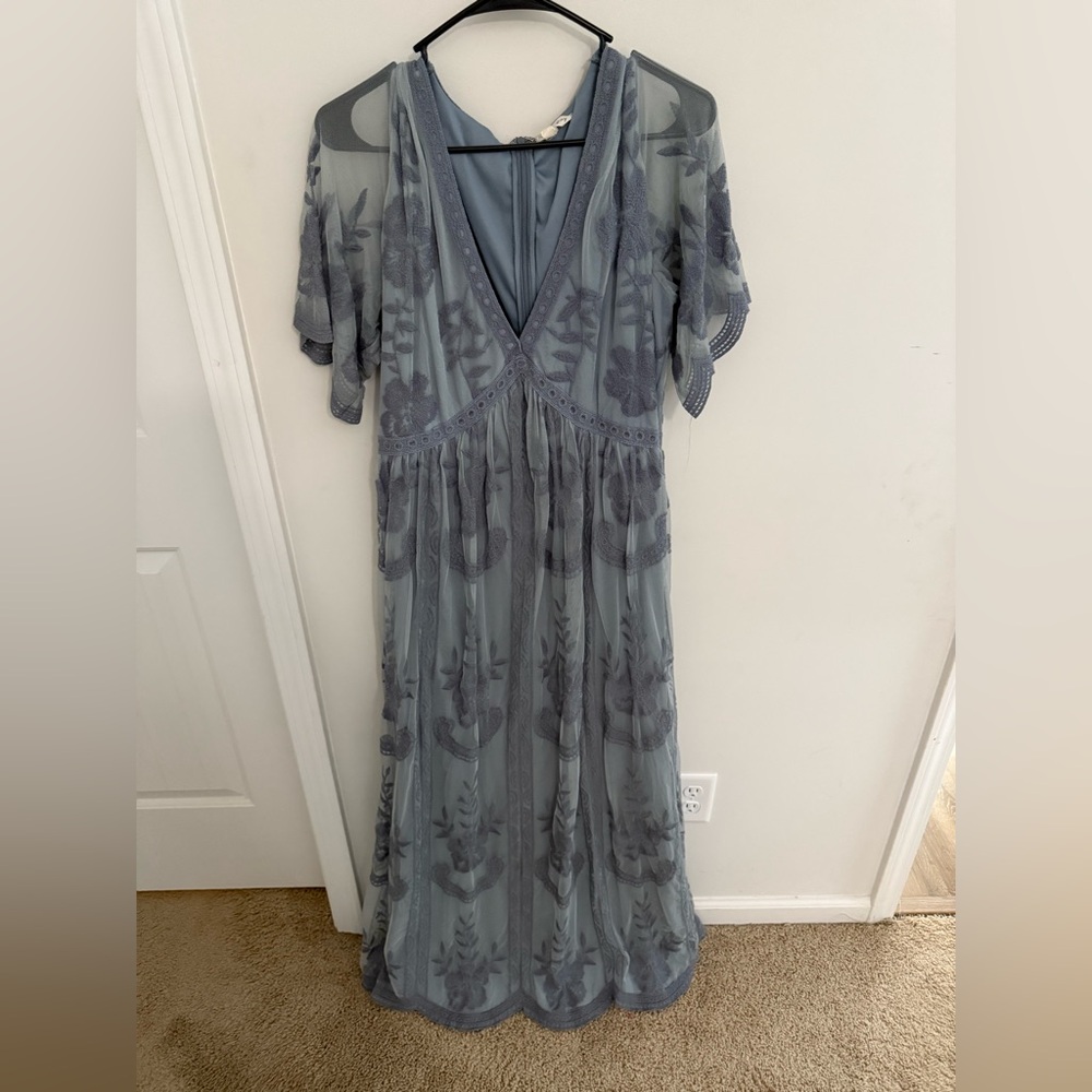 Pinkblush Slate Blue Embroidered Maxi Dress